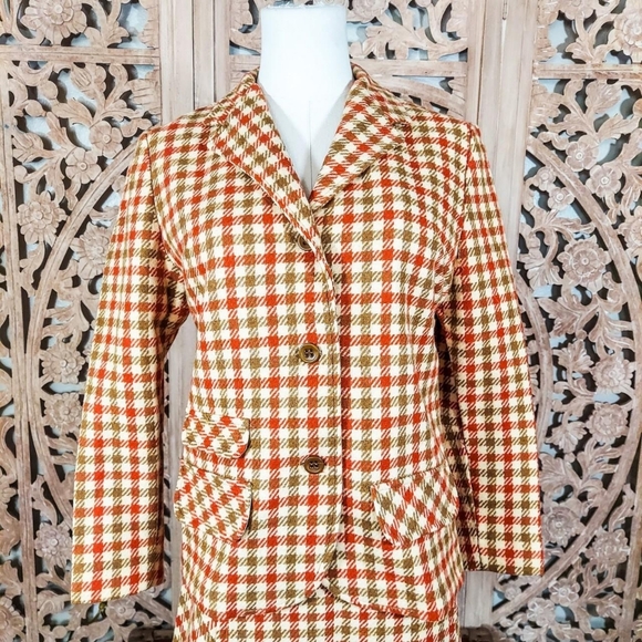 Vintage 1960s Plaid Two Piece Skirt Suit | Tartan Academia Co-ord Matching Set - Picture 3 of 7